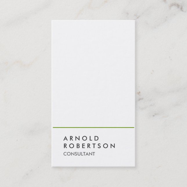 Simple Plain White Green Consultant Business Card (Front)