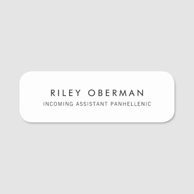 Simple Plain White  Name Tag (Front)
