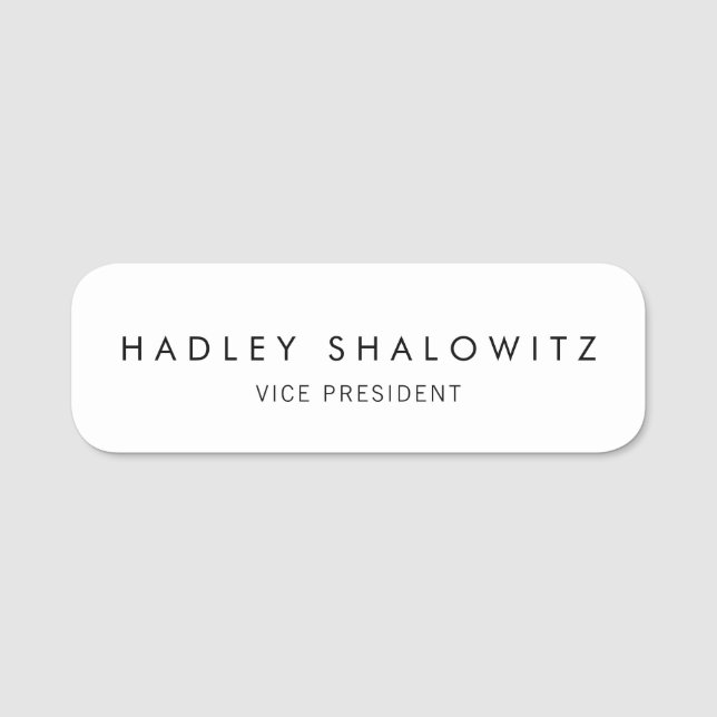 Simple Plain White  Name Tag (Front)