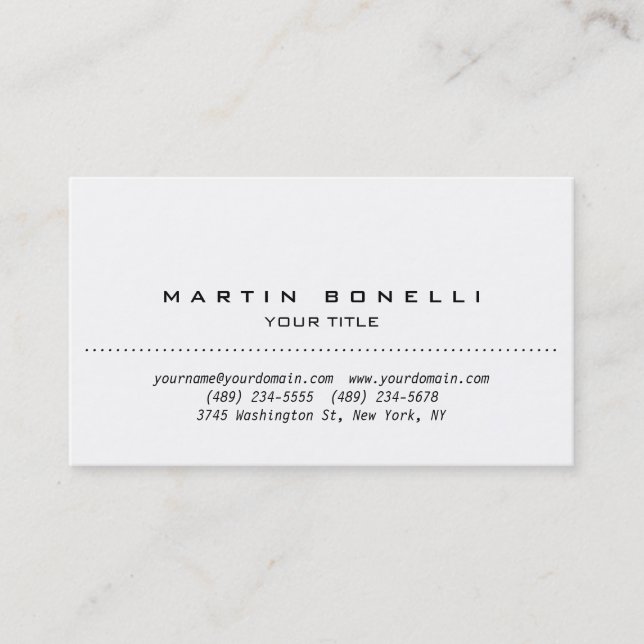Simple Plain White Professional Business Card (Front)