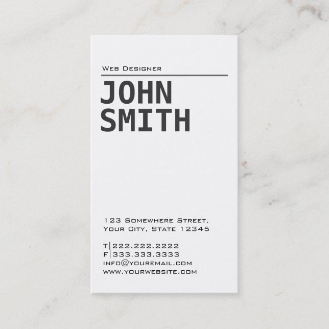 Simple Plain White Web Design Business Card (Front)