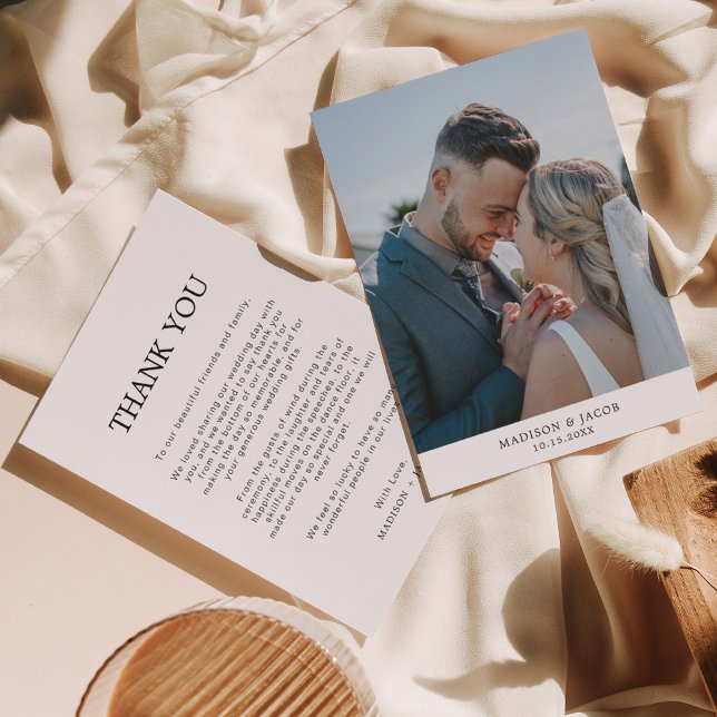 Simple Plain White With Photo Wedding Thank You Card (Creator Uploaded)