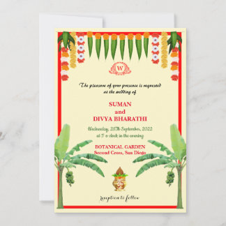 Simple Plantain with Garland Indian Wedding Card