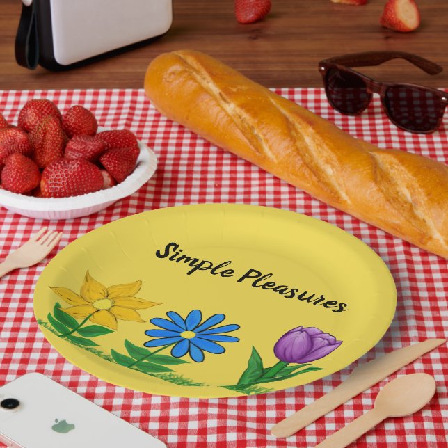 Simple Pleasures Garden Flowers Yellow Paper Plate (Picnic)