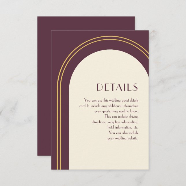 Simple Plum Arch Wedding Guest Detail Enclosure Card (Front/Back)