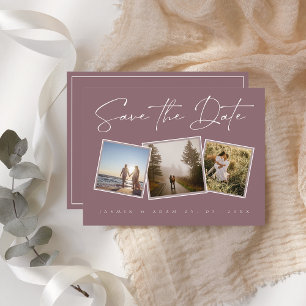 Simple Plum Purple Photo Wedding Save the Date Announcement Postcard