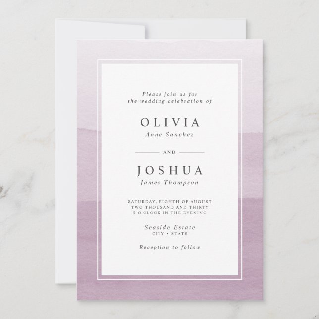 Simple Plum Watercolor Ombre Wedding Invitation (Front)