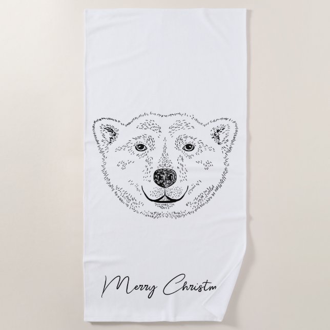 Simple Polar Bear Head Line Art Sketch With Text Beach Towel (Front)