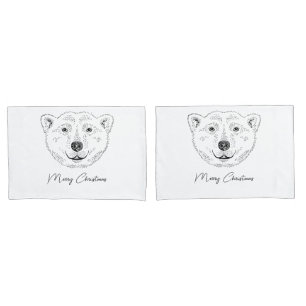 Simple Polar Bear Head Line Art Sketch With Text Pillowcase