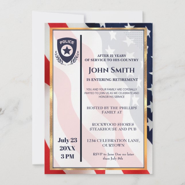 Simple Police Officer Retirement Party  Invitation (Front)