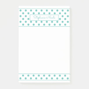 Simple Polka Dot Aqua Personalised Border Post-it Notes
