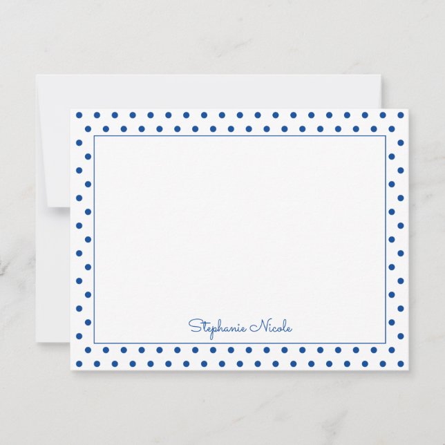 Simple Polka Dot Blue Personalised Thin Border Card (Front)