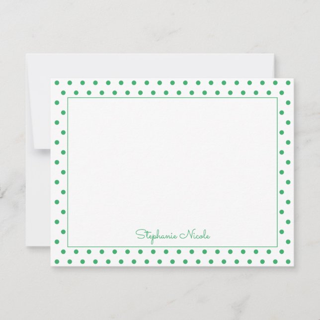 Simple Polka Dot Green Personalised Thin Border  Card (Front)
