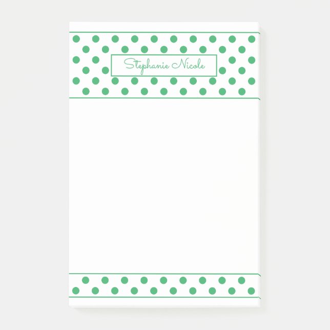 Simple Polka Dot Green Personalised Thin Border  Post-it Notes (Front)