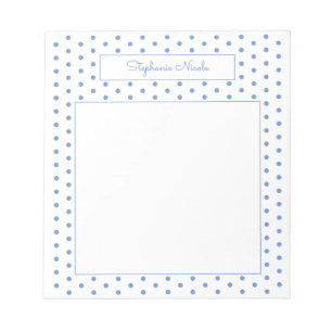 Simple Polka Dot Light Blue Personalised Border Notepad