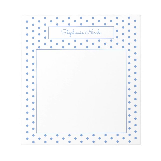 Simple Polka Dot Light Blue Personalised Border Notepad (Front)