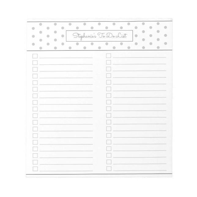 Simple Polka Dot Light Grey Two Column Checklist Notepad (Front)