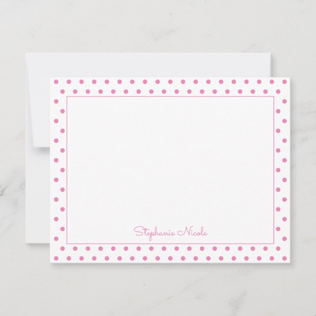 Simple Polka Dot Pink Personalised Thin Border Card (Front)