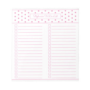 Simple Polka Dot Pink Two Column To Do Checklist Notepad