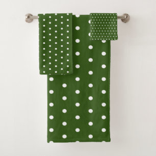 Simple Polka Dots Dark Green and White Bath Towel Set