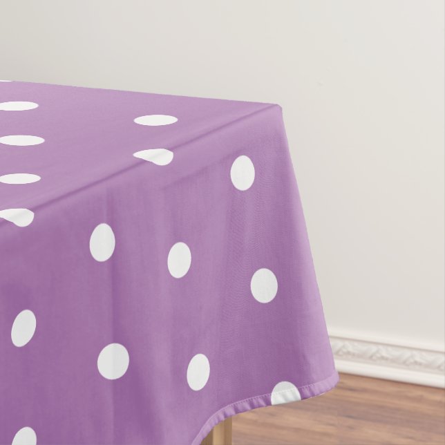 Simple Polka Dots Lavender Purple and White Tablecloth (In Situ)