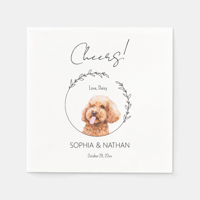 Simple Poodle Dog Wedding Cocktail  Napkin (Front)