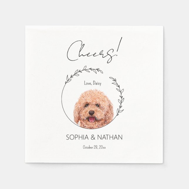 Simple Poodle Dog Wedding Cocktail  Napkin (Front)