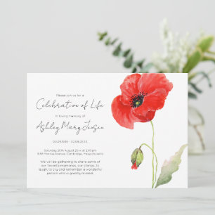Simple Poppy Celebration of Life Funeral Invitation