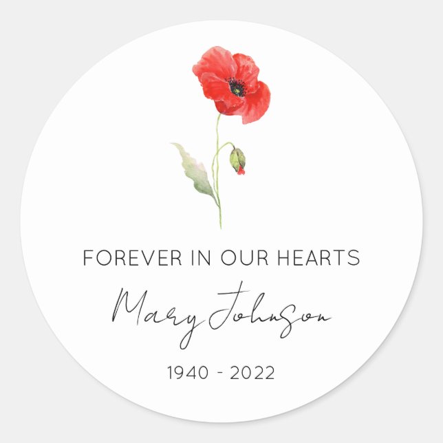 Simple Poppy Memorial  Classic Round Sticker (Front)