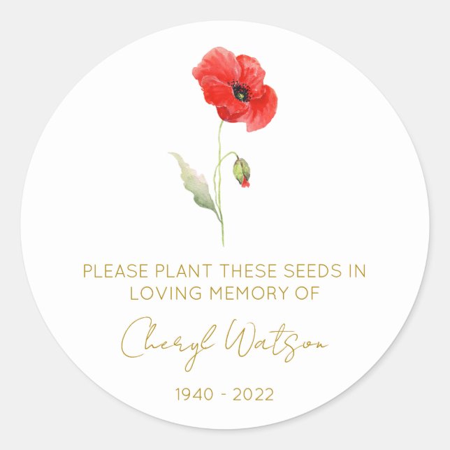 Simple Poppy Memorial Seed Packet Classic Round Sticker (Front)