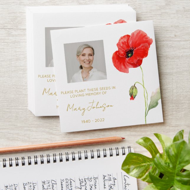Simple Poppy Photo Funeral Seed Envelope (Stacked)