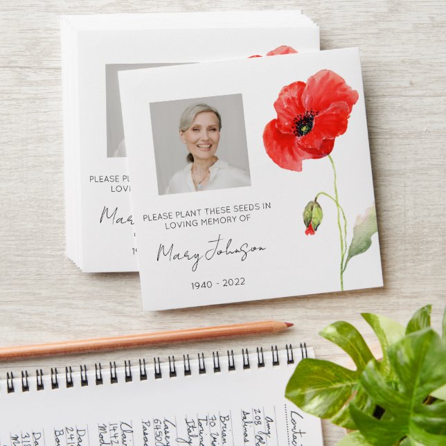 Simple Poppy Photo Funeral Seed Envelope (Stacked)