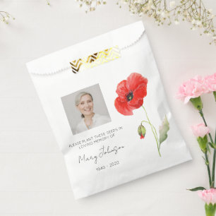 Simple Poppy Photo Funeral Seed Favour Bags