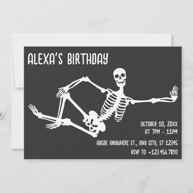 Simple pose skeleton birthday halloween invitation (Front)
