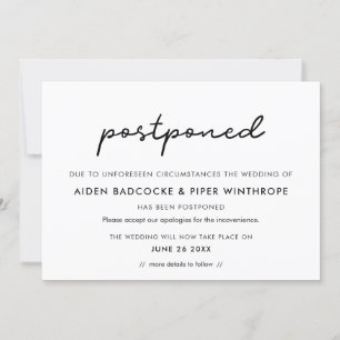 Simple Postponed New Date announcement card