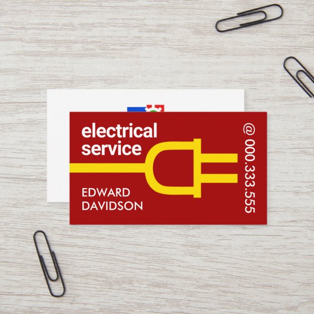 Simple Power Plug Electric Wiring Business Card (Front/Back In Situ)