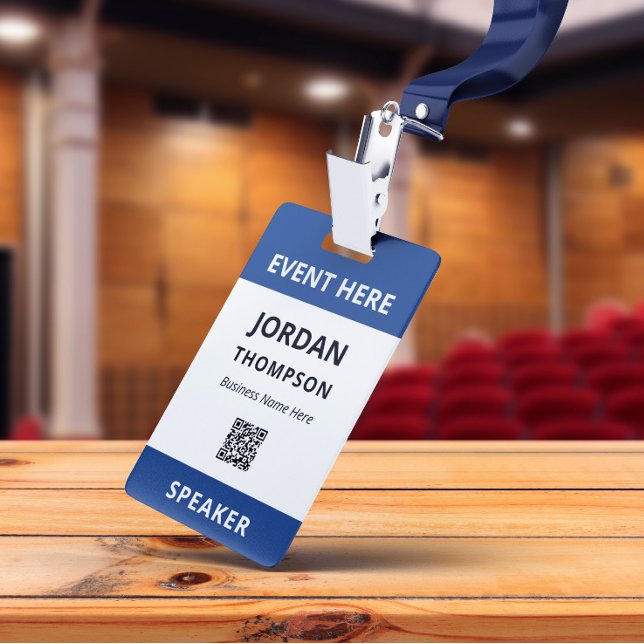 Simple Practical Dark Blue QR Code Event ID Badge (Creator Uploaded)