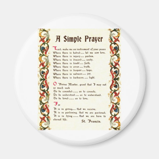 simple prayer by St. Francis of Assisi Magnet (Front)