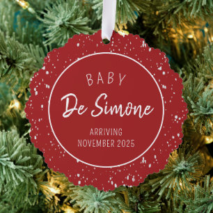 Simple Pregnancy Announcement Red Ornament Card