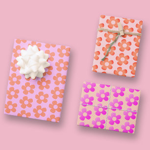 Simple Preppy Hot Pink Orange Pastel Blush Flower Wrapping Paper Sheet