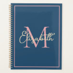 Simple Preppy Navy Pink and Cream Monogram Planner<br><div class="desc">This simple and modern calendar planner features a preppy monogram in rich shades of midnight blue,  pink and cream that you can personalise with your choice of name and initial.</div>
