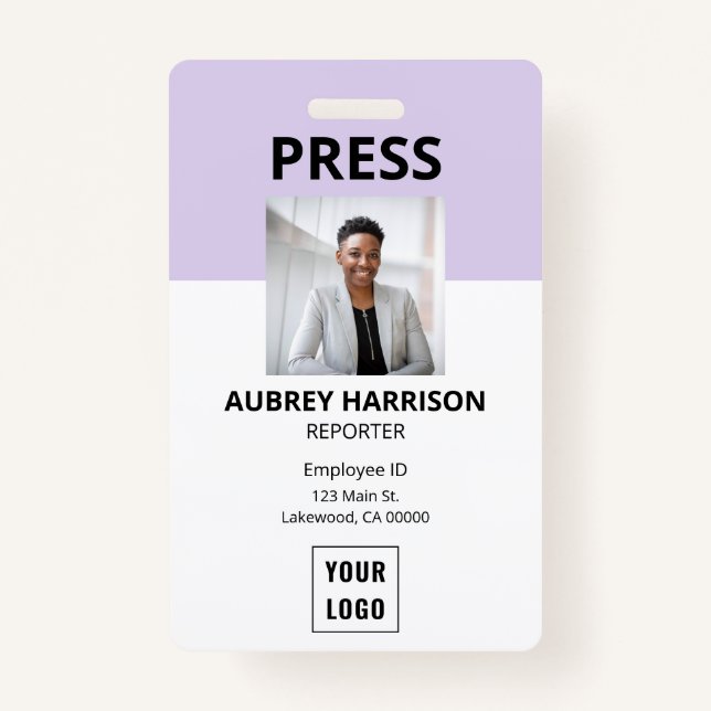 Simple Press Photo ID ID Badge (Front)