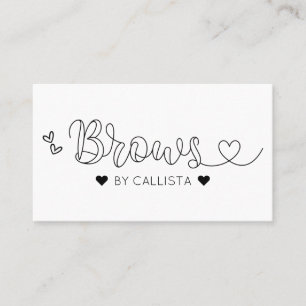 Simple Pretty Black White Hearts Typography Brows Business Card