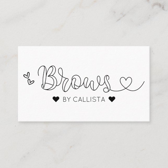 Simple Pretty Black White Hearts Typography Brows Business Card (Front)