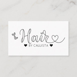 Simple Pretty Black White Hearts Typography Hair Business Card