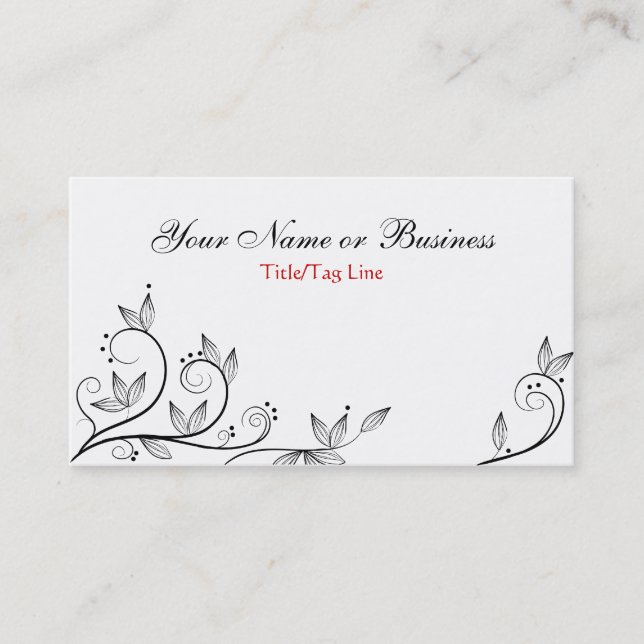 Simple Pretty Branches and Leaves, White Black Red Business Card (Front)