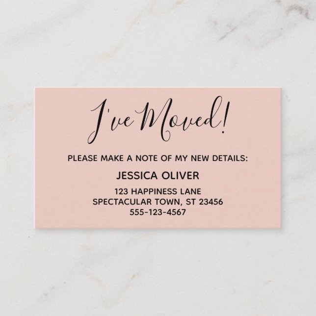 Simple, Pretty "I've Moved" Blush Pink Business Card (Front)
