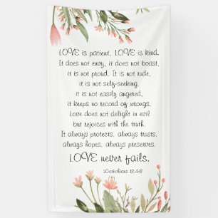 Simple Pretty Pink Flowers Bible Verse Wedding Banner