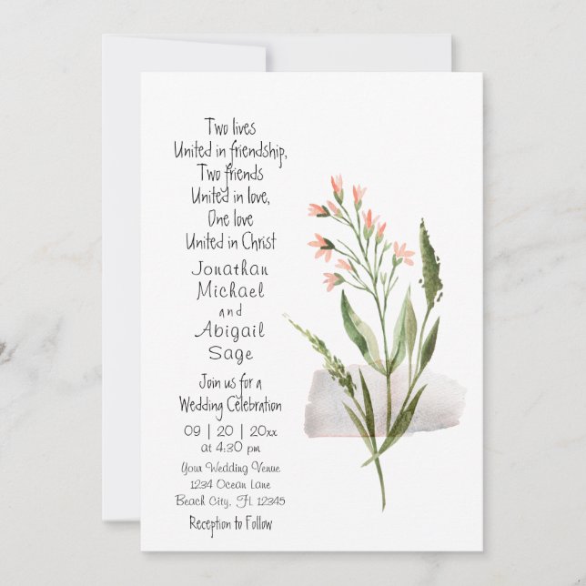 Simple Pretty Pink Flowers Christian Wedding Invitation (Front)