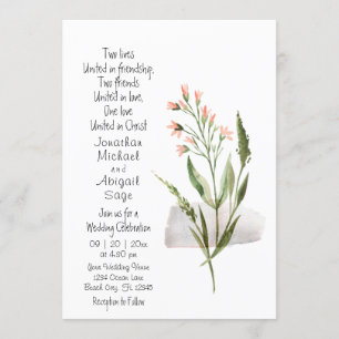 Simple Pretty Pink Flowers Christian Wedding Invitation